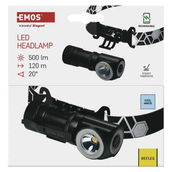 Фото - Ліхтар налобний EMOS LED P3544 500Lm Li-Ion 800 mAh налоб.пласт.